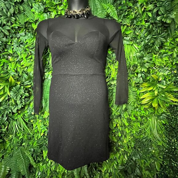 DEAR MOON Women Dress Size 7 Black Formal Mini‎ illusion Neckline Party  0448 - Picture 4 of 13